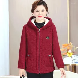 Women's Trench Coats Middle Aged Mom Womens Granular Plush Coat 2023 Winter Jacket Hooded Warm Thick Down Cotton Female Loose Large Size Par