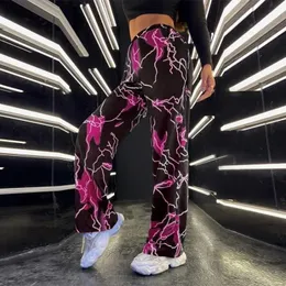 Women's Pants Capris Y2K Summer Net Red Women Sweatpants Pants Printed Lightning Leisure Dance Leisure Straight Wide-leg Pants Women 231212