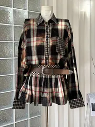 Sukienki robocze Projekt Plaid Outfits 2-częściowy zestaw biuro Lady Lapel kołnierz Y2K Classical Blouses High Street A-line spódnica 2000S Estetyka