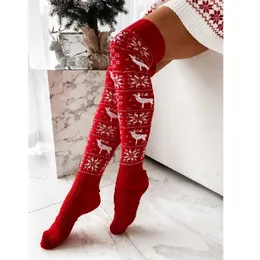 Skarpetki Hosierowe pończochy świąteczne Kobiety Długie dzianinowe pończochy dla dziewcząt panie kobiety Winter Knit Socks High nad kolanami 231213