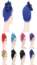 BeanieSkull Caps Moda Mulheres Diamantes Flor Turbante Cap Soild Cor Muçulmano Lenço Bonnet Hijabs Árabe Head Wraps Hat1371111