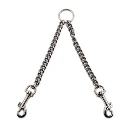 Dog Training Obedience Multi function stainless steel dog chain double leashes One drag two slip chains collar Pet traction rope lead leash 231212