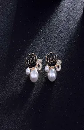 Stud 5 Camellia Flowers Asymmetric Earrings Shadow Quality Women Pink Flower Pearl8871175