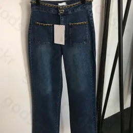 Łańcuchowe dżinsy na nogach Women Designer haft haftowe dżinsowe spodnie dżinsowe Spodnie dżinsowe