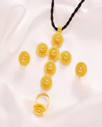 alta qualitàColore oroSet di gioielli etiopi Collana Bracciale orecchini anello Dubai Matrimonio Sposa Habesha set Articoli africani regalo 27600906