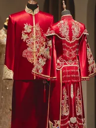 Abbigliamento etnico Ricamo in rilievo Nappa Xiuhe Abito da sposa cinese Tradizionale antico Hanfu Cheongsam Abiti da sposa Set 231212