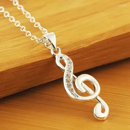 Hängsmycken utsökta 925 sterling silver 18 tum musik symbol zirkonhänge halsband kvinnors mode bröllop fest charm smycken gåva