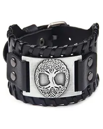 Charme pulseiras design gótico nórdico viking odin árvore da vida pulseira para homens mão tecido de couro largo ajustável punk jóias1625958