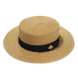 FashionWoven Widewoved Hat Gold Metal Bee Fashion Wish Straw Cap ParentChild Flattop Visor Woven Straw Hat2840399