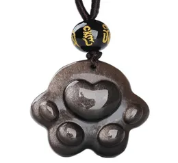 Lockets Natural Obsidian Cat Claw Necklace Pendant Handcarved Shaped Black Stone Lucky Amulet Unique Gift5122322