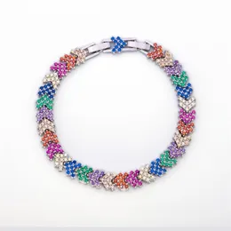 Bracciali a catena a maglie con freccia con strass ghiacciati multicolori in rame HIP Hop con catena di estensione per uomo donna gioielli3215