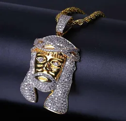 Hip Hop Iced Out All CZ Stein vergoldet Jesus Maske Anhänger Halskette mit Seilketten Bling Schmuck Geschenk für Mama6574865