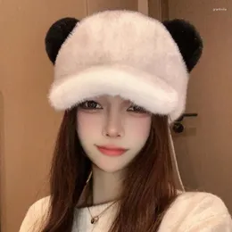 Casquettes de baseball de haute qualité en peluche mignon panda baseball pour femmes automne et hiver coréen couleur contrastée chaud canard bill chapeaux hommes