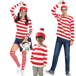 家族を一致させる衣装ハロウィーン親子ウォーリー衣装アニメWhere's Game's Costume Man Women Child Cosplay Fancy Dress231212