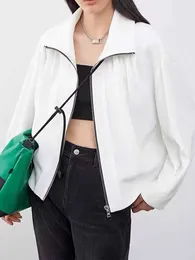 Damenjacken Frauen 2023 Mode Sportstil beschnittene weiße Freizeitjacke Mantel Vintage Langarm Reißverschluss Weibliche Oberbekleidung Chic Overshirt
