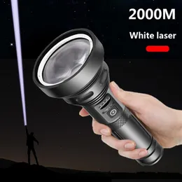 2000 미터 20 000 000lm 강력한 흰색 레이저 LED 손전등 확대 조명 토치 하드 라이트 자체 방어 18650 26650 배터리 랜턴 204S