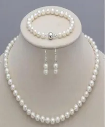 Juego de pendientes y collar de perlas cultivadas de Akoya, color blanco natural, 78MM, 17quot1152929