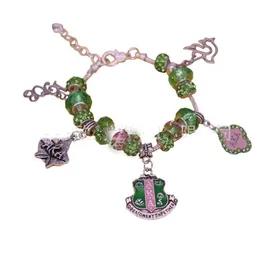 Alias ​​pärlstav sorority charm armband rosa och gröna glaspärlor armband gåva till soror kvinnor aka spira wrap smycken k28673189