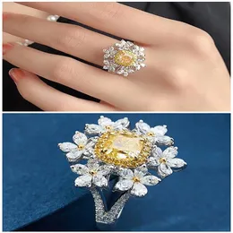 6 blommor 2 Yellow Crystal Citrine Gemstones Diamonds Rings for Women White Gold Silver Color Jewelry Bague Wedding Gifts272f