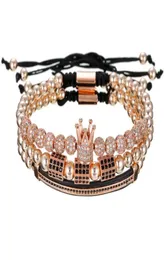 CZ Hexagon 3pcset Micro CZ Crown Bracelet Copper Beads Luxury Designer Jewelry Woven Mens Bracelets Gift5723769