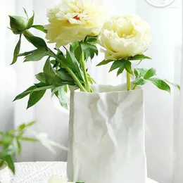 Вазы креативная керамическая ваза плиссированный бумажный пакет белый современный простой легкий роскошный цветок украшение для дома и офиса подарок