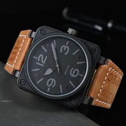 ファッションラグジュアリーデザイナーBr Beller New Mens Wristwatches Brown LeatherWristWatchesMenオートマチック製品マイクロメンズBスクエア完全機械テープウォッチ