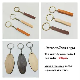 Gratis lasergraveringslogotyp Rektangulär träbar Beech Wood Keyring Wood Keychain Personlig logotypnyckel Häng Tag P190