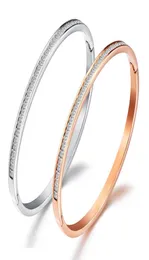 Simples clássico rosa ouro cristal inlay pulseiras em aço inoxidável elegante pulseira todos os dias jóias mínimas 2190594