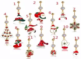 DS8 New Christmas belly button ring piercing red woman body Piercing jewelry rhinestones tree Navel bar 14G stainless steel8966224
