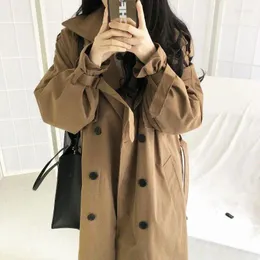 Trench feminina casacos chiques cobrem roupas casuais longas roupas soltas sobretudo outono de inverno de inverno moda dupla quebra-vento femme