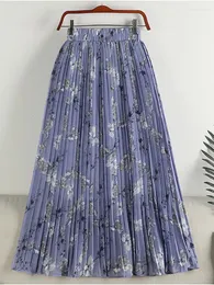 Röcke Tigena Chiffon Faltenrock für Frauen 2023 Frühling Sommer Vintage Blumendruck Boho Strand Hohe Taille Midi Lange Weiblich