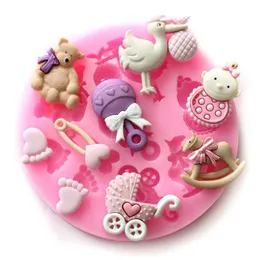 Pişirme kalıpları bebek araba ayı silikon fondan çikolata kalıpları diy kek reçine kalıp pasta bardağı dekorasyon mutfak aletleri 231213
