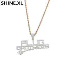 Hip Hop Plug med Letter Pendant Iced Out Full Zircon 14K Goldplated Pendant Necklace Men Bling Street Jewelry5188259