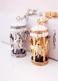 Cute Key Chain Enamel Alloy Silver Gold Colors 3d Childhood Carousel Keychain Bag Pendant Lobster Clasp Car Key Ring 3pcslot5562030