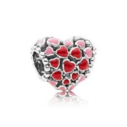 أصيلة 925 Sterling Silver Red المينا Love Heart Charms Box Box European Bead Sarms Jewelry Making Association191C