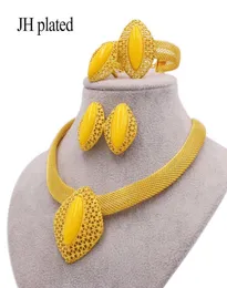 Африканские комплекты ювелирных украшений из 24-каратного золота для женщин, Дубай, свадебные подарки жене, ожерелье с драгоценными камнями, браслет, серьги, комплект ювелирных изделий, кольцо 218794907
