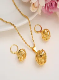 エチオピアの特定のキャラクターネックレスペンダントイヤリングホローセットJoias Ousolo 24 K Yellow Fine Gold Color GF Jewelry African2128757