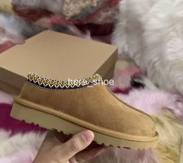 High Quality Tasman Slippers Tazz mustard seed Chestnut Fur Slides Sheepskin Classic Ultra Mini Platform Boot Winter Women Men Slip-on Shoes Suede