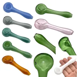 10PCS 4Inch Colorful Smoking Pipe Pyrex Glass Oil Burner Pipe Bubbler Hand Spoon Pipes Mini Heady Free Type Portable Tobacco Tools