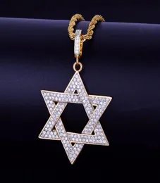 Новый Men039s хип-хоп ювелирные изделия золото шесть рогов звезда кулон ожерелье Шарм Bling кубический циркон веревочная цепочка для подарка4113795