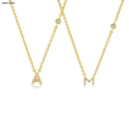 Andywen 925 Sterling Silver Gold Small 26 Letters A Z Zircon CZ Necklace Monogram Me Alphabet m a Jewelry 2201218276354