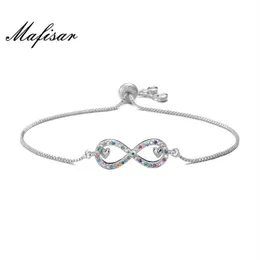 Mafisar 2021 nova moda arco-íris cor cz pedra jóias rosa cor de ouro 8 forma infinito charme pulseiras para mulheres girl264s