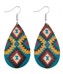 Baumeln Kronleuchter Geometrische Zick-Zack-Muster UV-Druck PU-Leder Teardrop Aztec Ohrringe für Frauen Mode ethnischen Schmuck Bijoux G1566203