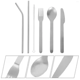 Dinnerware Sets Straws Stainless Steel Fork Serving Utensils 5 Piece Suit Party Tableware Buffet