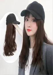 Longo boné de beisebol sintético peruca natural preto marrom perucas retas naturalmente conectar peruca de chapéu sintético ajustável para meninas 201026043656