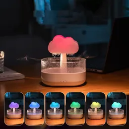 Umidificador de gota de chuva umidificador ultrassônico colorido nuvem de cogumelo gota de chuva luz noturna máquina de aromaterapia