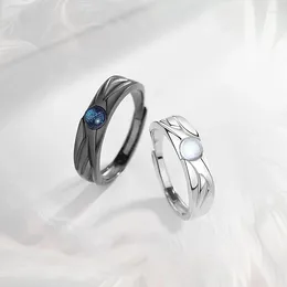 Cluster Ringe Mode Engel Teufel Für Frauen Männer Romantische Einstellbare Mondstein BFF Freundschaft Paar Ring Hochzeit Schmuck Zubehör