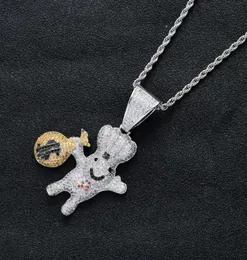 New Style 18K Gold Plated Iced Out CZ Zirconia US Dollar Sign Money Bag Doll Pendant Chain Necklace Hip Hop Rapper Jewelry for Men4289738