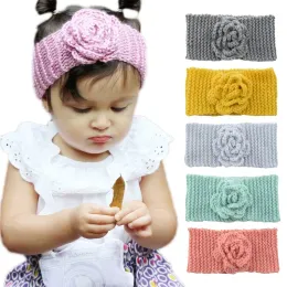 Winter Warm Baby Turban Knitted Wool Headbands Fashion Crochet Flower Headwear Girls Hair Accessories Newborn infant floral Headwrap BJ