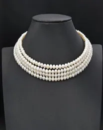 GuaiGuai bijoux 4 rangées de perles blanches de culture collier ras du cou de luxe de mariage pour les femmes de vraies pierres précieuses bijoux en pierre dame Fashion6206716